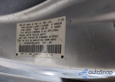 2003 Honda Cr-V Lx z USA, uszkodzony, nr VIN SHSRD68473U108572